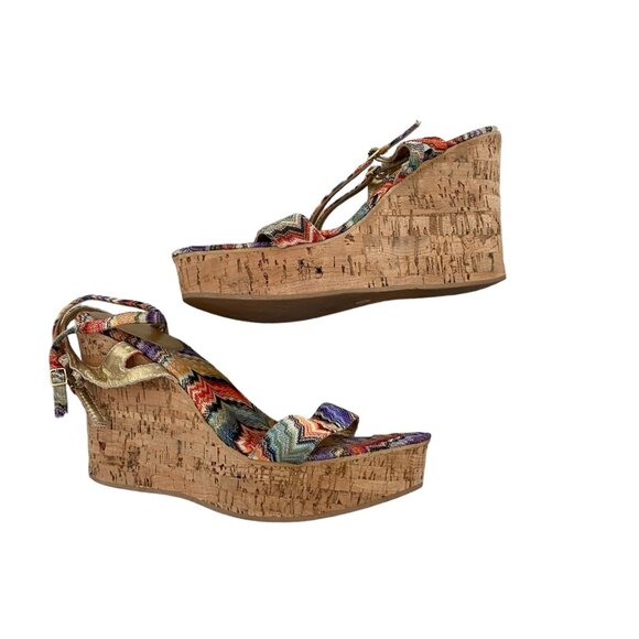 Missoni cork wedge platform multicolor print zig zag classic 38, US8 - Picture 2 of 10